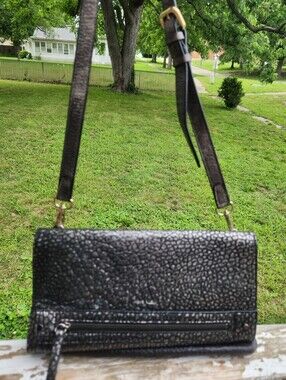 Anne Klein Textured Black Leather Crossbody Shoulder / Crossbody / Clutch Bag